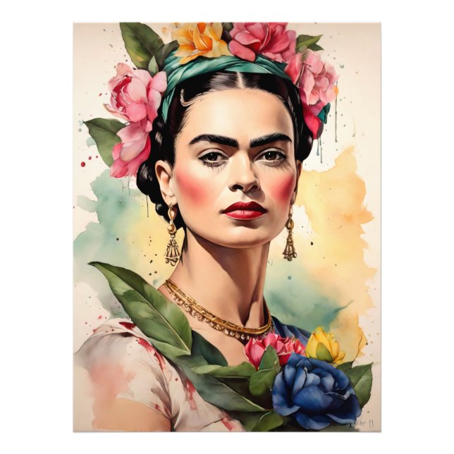 Frida Kahlo Portrait with Flowers Fototryck (Framsidan)