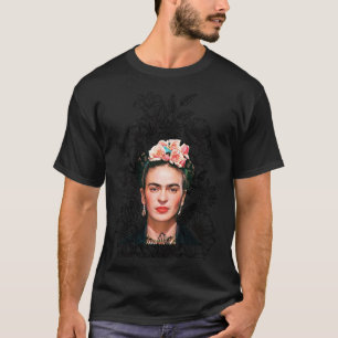 Frida Kahlo porträtt färg, svartvit blomma T Shirt