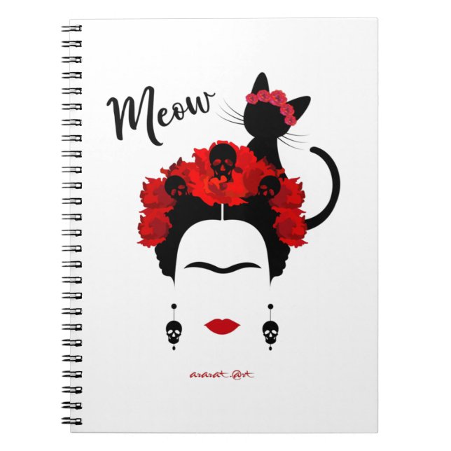 Frida Kahlo porträtt och söt meow meow Mexican Cat Anteckningsbok (Framsidan)