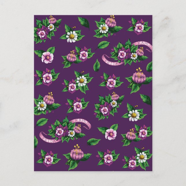 Frida Kahlo | Purpe Blommigt Bouquet Mönster Vykort (Framsida)