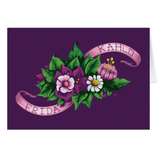Frida Kahlo   purpurfärgad blom- bukett OBS Kort