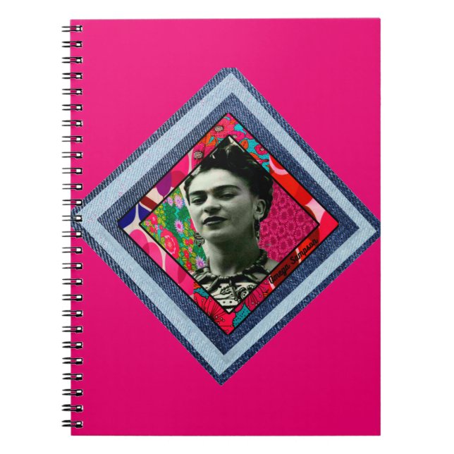 Frida Kahlo Retro Denim Diamond Anteckningsbok (Framsidan)