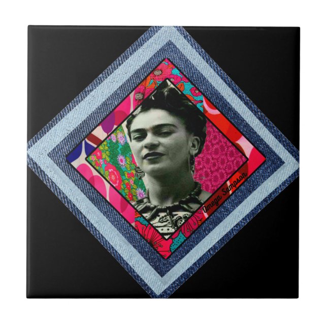 Frida Kahlo Retro Denim Diamond Kakelplatta (Framsidan)