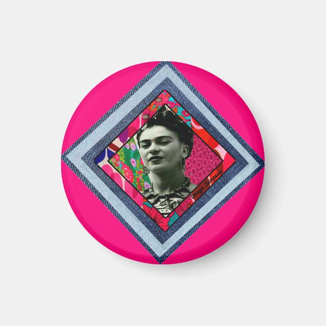 Frida Kahlo Retro Denim Diamond Magnet (Framsidan)