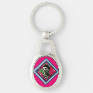 Frida Kahlo Retro Denim Diamond Ovalt Silverfärgad Nyckelring