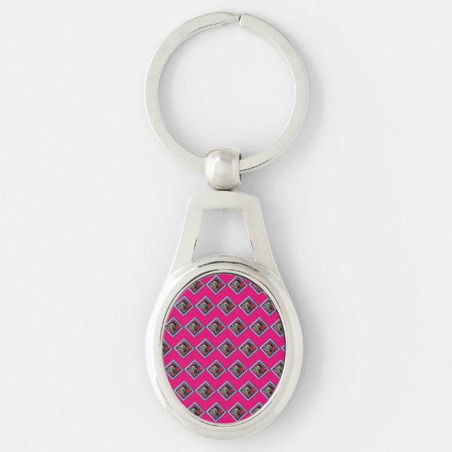 Frida Kahlo Retro Denim Diamond Ovalt Silverfärgad Nyckelring (Framsidan)