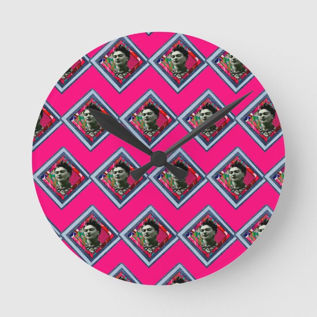 Frida Kahlo Retro Denim Diamond Rund Klocka (Framsida)