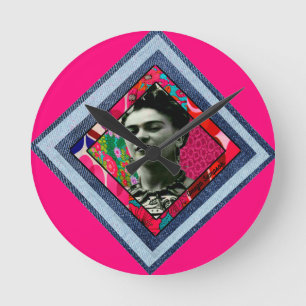 Frida Kahlo Retro Denim Diamond Rund Klocka