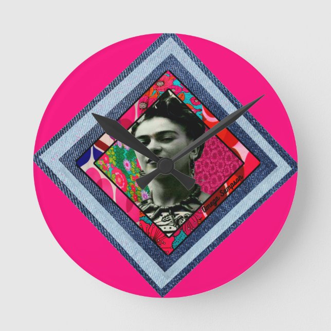 Frida Kahlo Retro Denim Diamond Rund Klocka (Framsida)