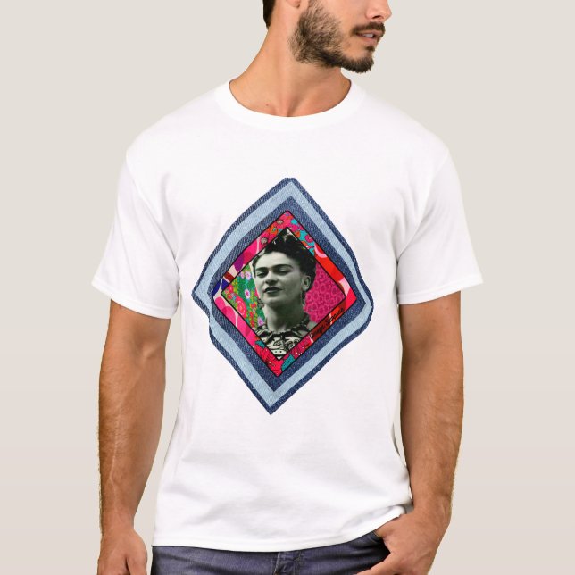 Frida Kahlo Retro Denim Diamond T Shirt (Framsida)