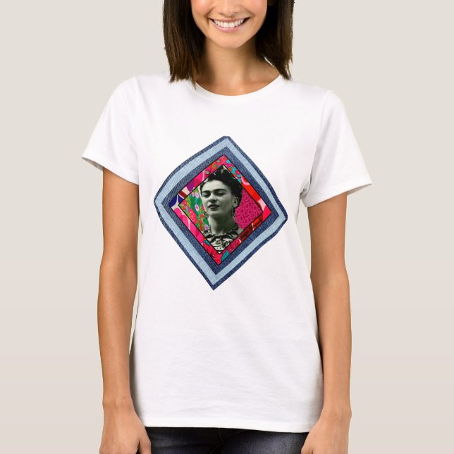 Frida Kahlo Retro Denim Diamond T Shirt (Framsida)