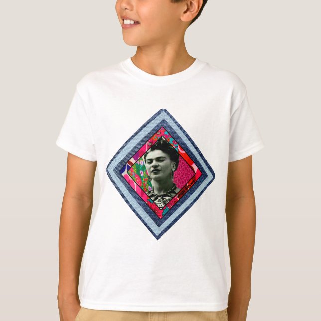 Frida Kahlo Retro Denim Diamond T Shirt (Framsida)