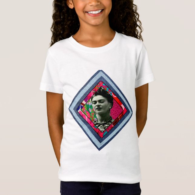Frida Kahlo Retro Denim Diamond T Shirt (Framsida)
