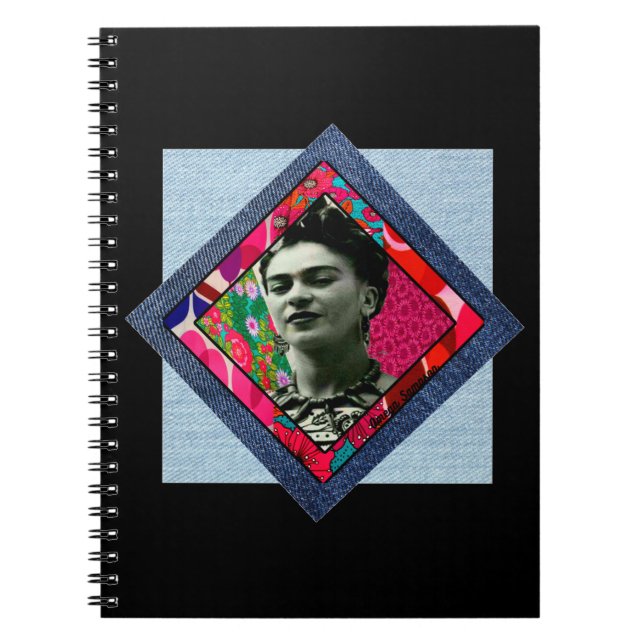 Frida Kahlo Retro Rosa Denim Anteckningsbok (Framsidan)