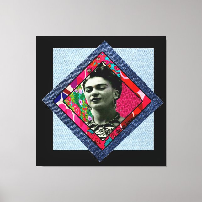 Frida Kahlo Retro Rosa Denim Canvastryck (Framsida)
