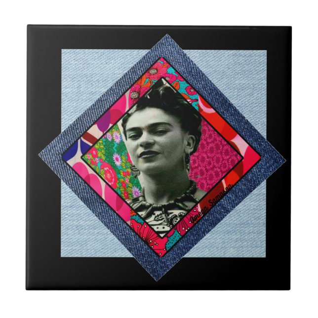 Frida Kahlo Retro Rosa Denim Kakelplatta (Framsidan)