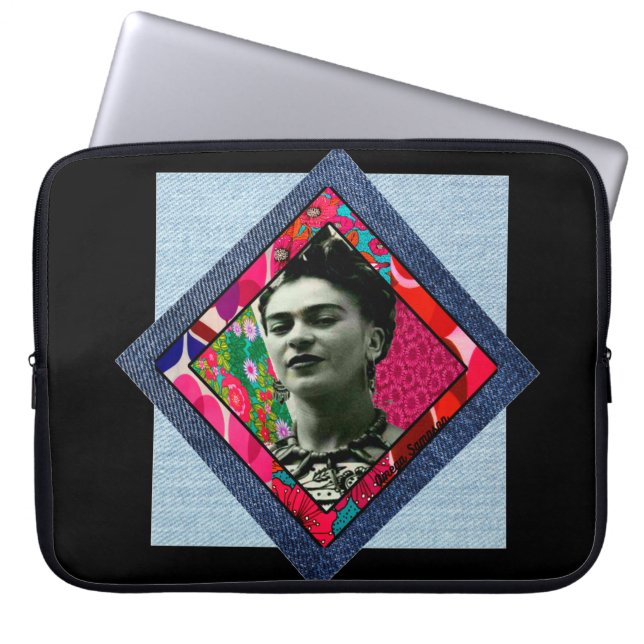Frida Kahlo Retro Rosa Denim Laptop Fodral (Framsidan)
