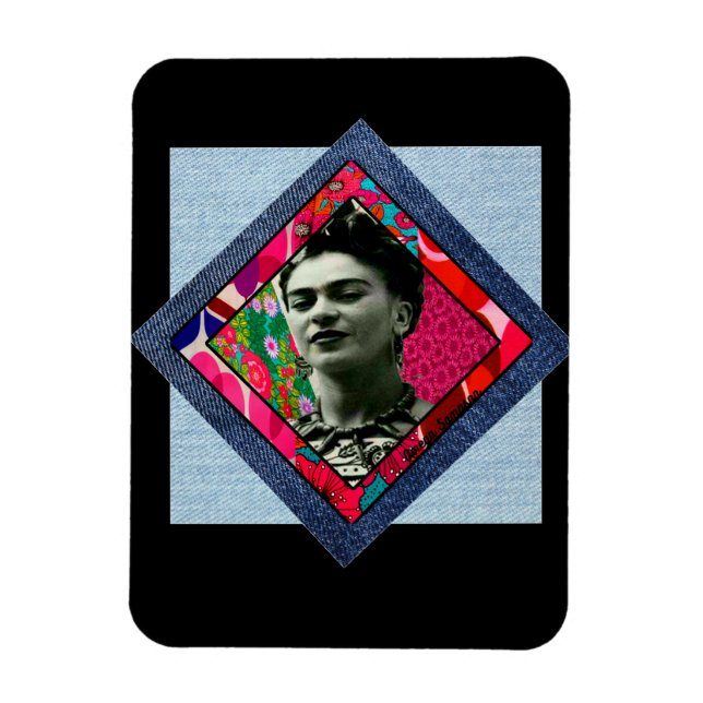 Frida Kahlo Retro Rosa Denim Magnet (Vertikal)