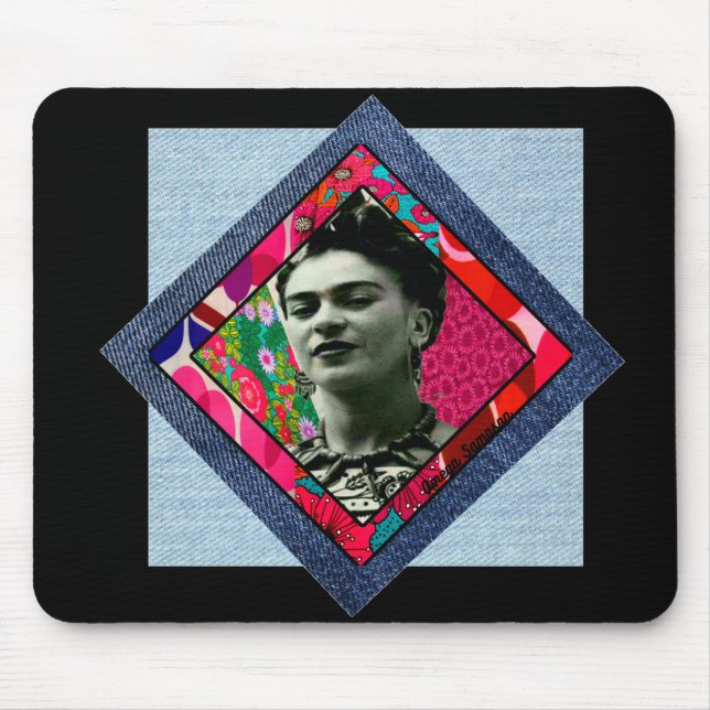 Frida Kahlo Retro Rosa Denim Musmatta (Framsidan)