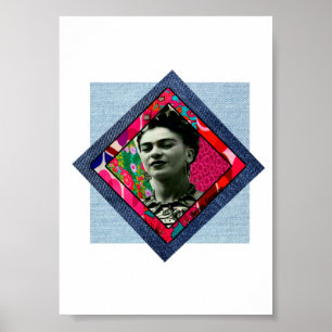 Frida Kahlo Retro Rosa Denim Poster