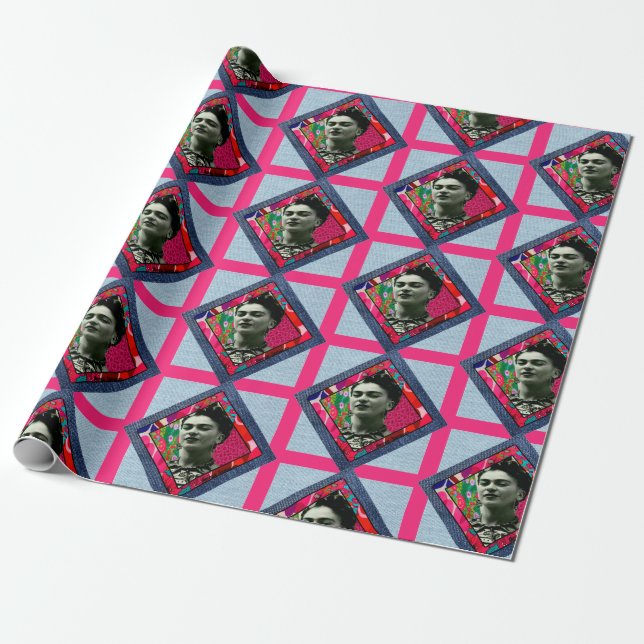 Frida Kahlo Retro Rosa Denim Presentpapper (Utrullad)