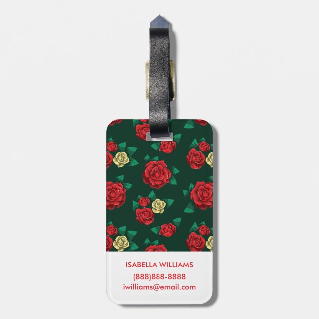 Frida Kahlo röd | och guldromönster Bagagebricka (Baksidan Lodrät)