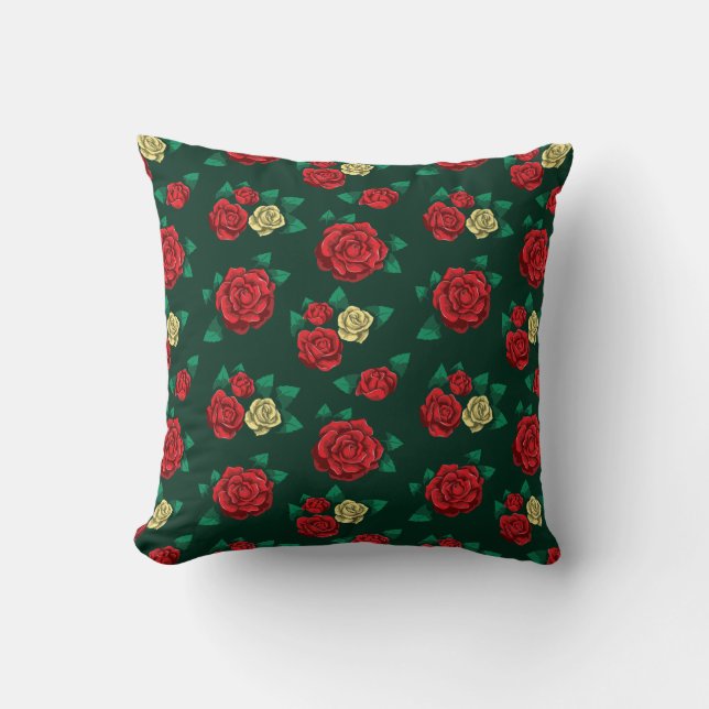 Frida Kahlo röd | och guldromönster Kudde (Framsida)