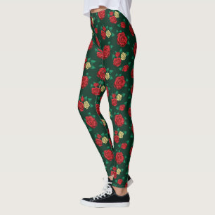 Frida Kahlo röd   och guldromönster Leggings