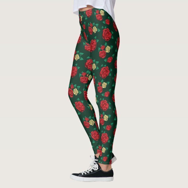 Frida Kahlo röd | och guldromönster Leggings (Vänster)