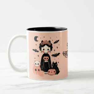 Frida Kahlo Rosa Pasteloween Happy halloween Två-Tonad Mugg