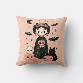 Frida Kahlo Rosa Pasteloween Spooky Cute Halloween Kudde