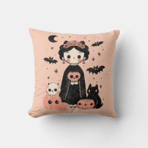 Frida Kahlo Rosa Pasteloween Spooky Cute Halloween Kudde
