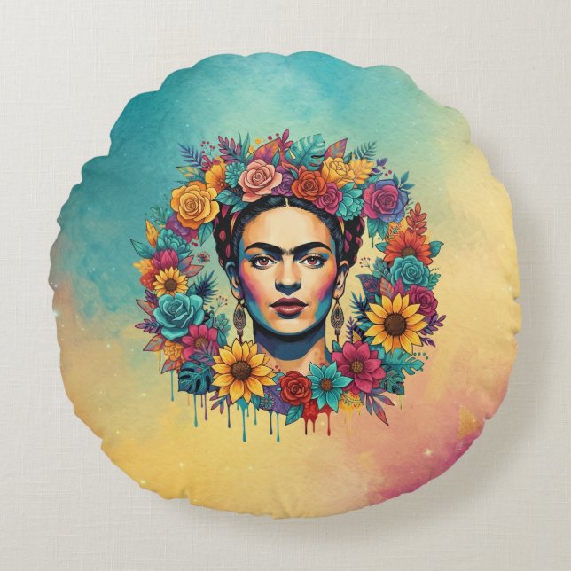 Frida Kahlo Rund Kudde (Framsidan)