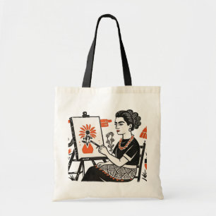 Frida Kahlo sitta målar blommigt design stil Tygkasse