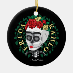 Frida Kahlo   skalle med rokronan Julgransprydnad Keramik