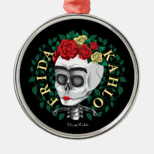 Frida Kahlo   Skull med Ro Krona Julgransprydnad Metall