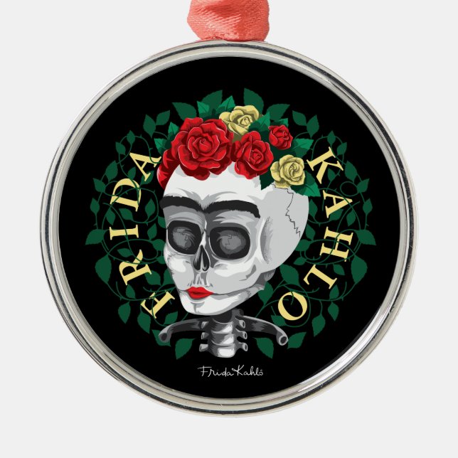 Frida Kahlo | Skull med Ro Krona Julgransprydnad Metall (Framsidan)