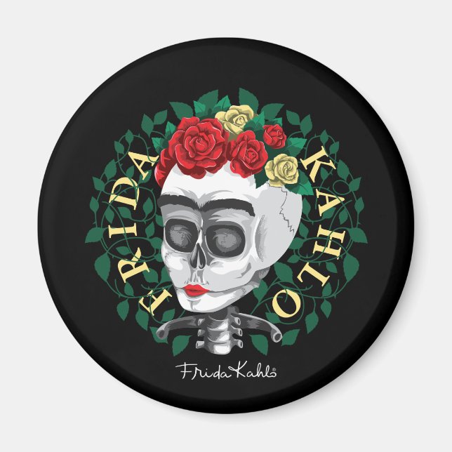 Frida Kahlo | Skull med Ro Krona Magnet (Framsidan)