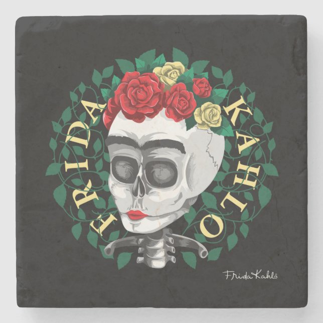 Frida Kahlo | Skull med Ro Krona Stenunderlägg (Framsidan)