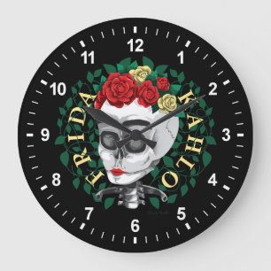 Frida Kahlo   Skull med Ro Krona Stor Klocka