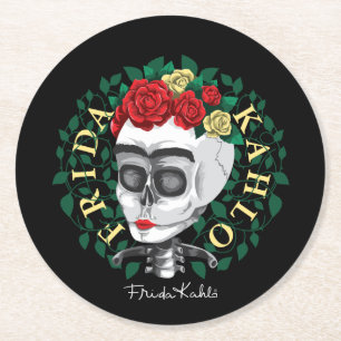 Frida Kahlo   Skull med Ro Krona Underlägg Papper Rund