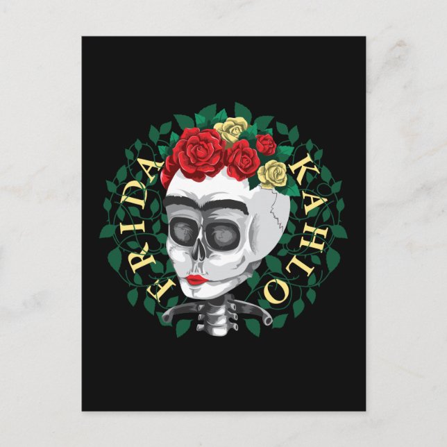 Frida Kahlo | Skull med Ro Krona Vykort (Framsida)