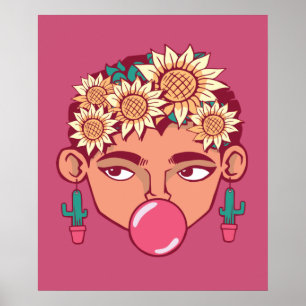 Frida Kahlo Tecknad Poster