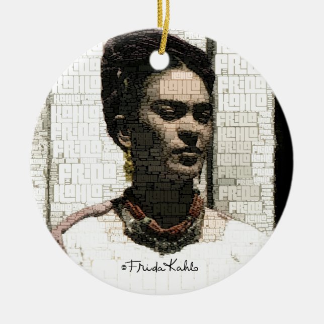 Frida Kahlo Textile Porträtt Julgransprydnad Keramik (Framsidan)