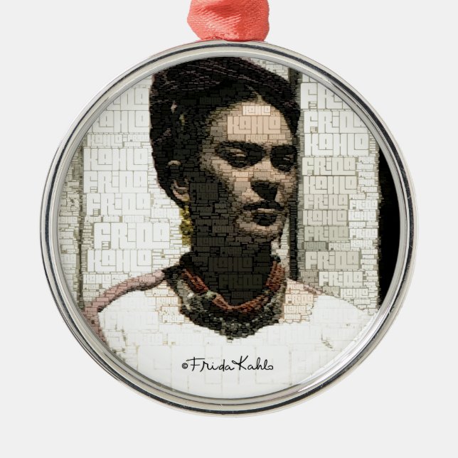 Frida Kahlo Textile Porträtt Julgransprydnad Metall (Framsidan)