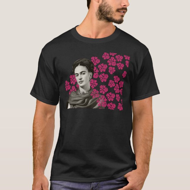 Frida Kahlo-utskrift, färgad, svart och vit T Shirt (Framsida)