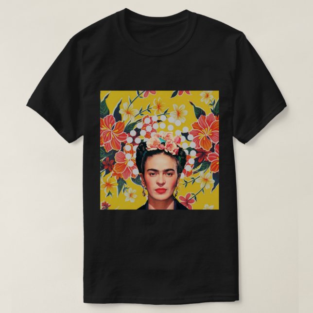 Frida Kahlo-utskriften, blommor, färg på ocher mex T Shirt (Design framsida)