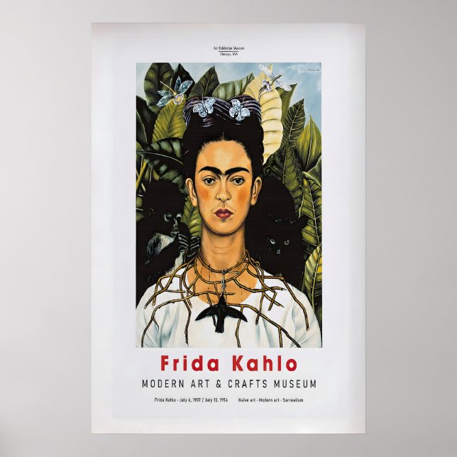 Frida Kahlo utställning affisch vintage konsttryck (Framsidan)
