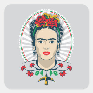 Frida Kahlo   vintageblommigt Fyrkantigt Klistermärke