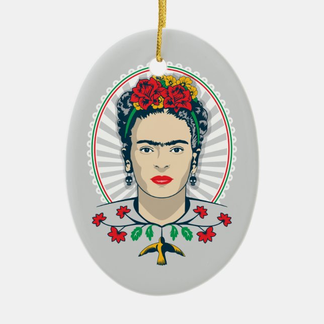 Frida Kahlo | vintageblommigt Julgransprydnad Keramik (Framsidan)